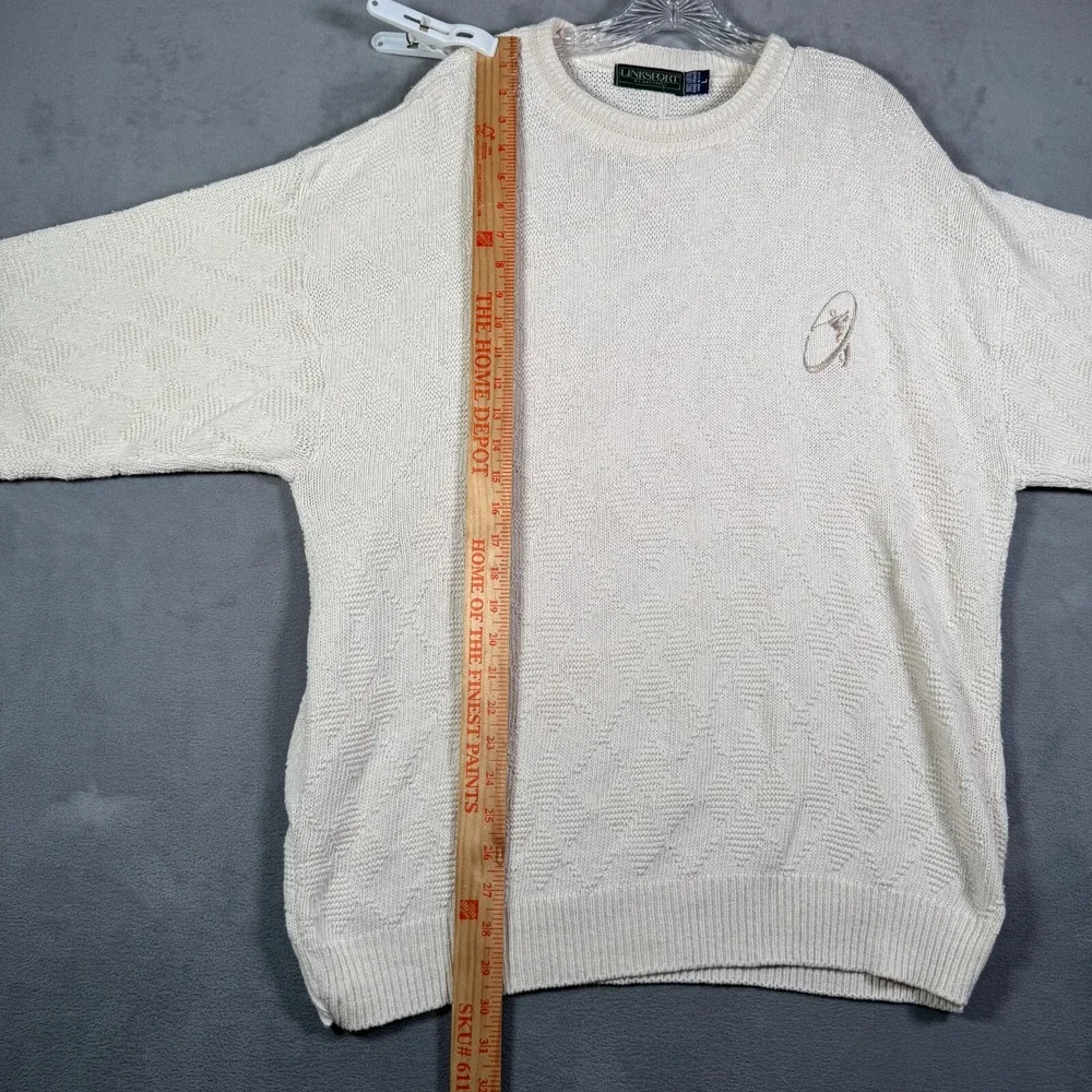Linksport Sweater‎ Mens L Ivory 3D Geometric Oversized Chunky Golf Fisherman NEW